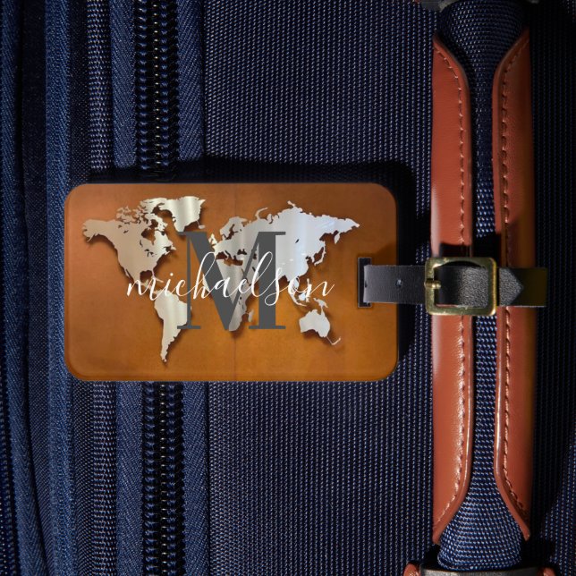 Weltreiseplan Benutzerdefiniertes Monogramm Name L Gepäckanhänger (Vorderseite Insitu 4)