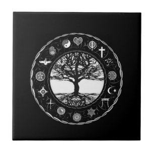 Weltreligions-Schwarzweiss-Baum Fliese