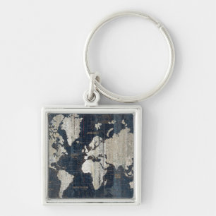 Welts-Karten-Blau Schlüsselanhänger
