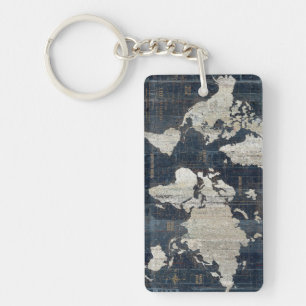 Welts-Karten-Blau Schlüsselanhänger