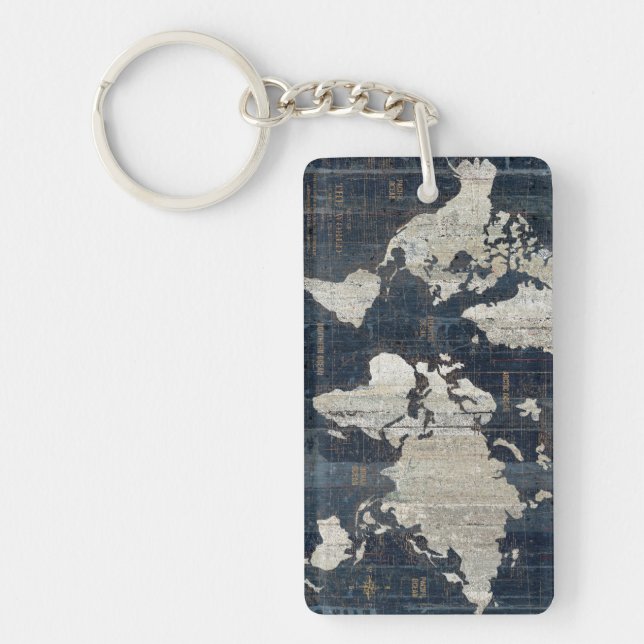 Welts-Karten-Blau Schlüsselanhänger (Vorderseite)