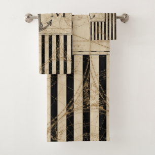 Welts-Karten-Seeanker-Monogramm Badhandtuch Set