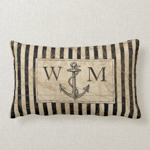 Welts-Karten-Seeanker-Monogramm Lendenkissen