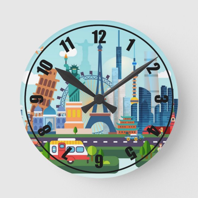 Weltstadt Runde Wanduhr (Vorderseite)