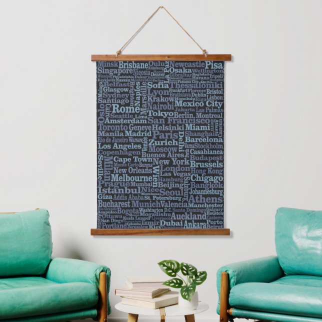 Weltstädte Wandteppich Mit Holzrahmen (Wohnzimmer)