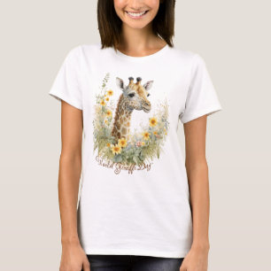 Welttag der Giraffen, Blume der Aquarellgiraffe T-Shirt