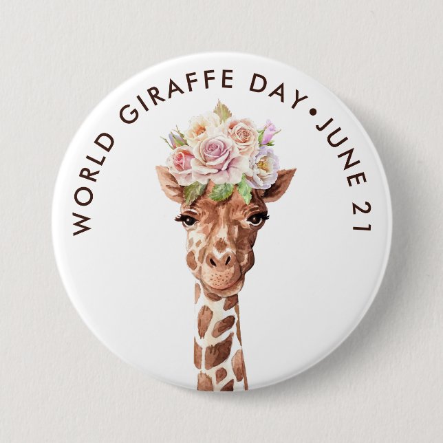 Welttag der Giraffen, Rose der Aquarellgiraffe Button (Vorderseite)