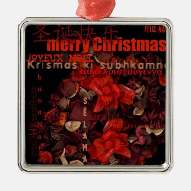 Weltweihnachtsfest Feliz Navidad Joyeux Weihnachte Silbernes Ornament (Vorne)