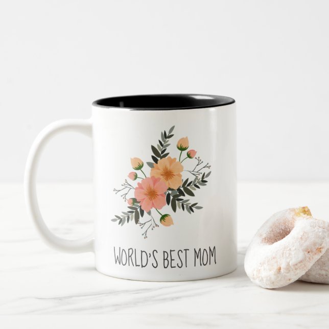 Weltweit beste Mama für benutzerdefinierte Botscha Zweifarbige Tasse (Mit Donut)