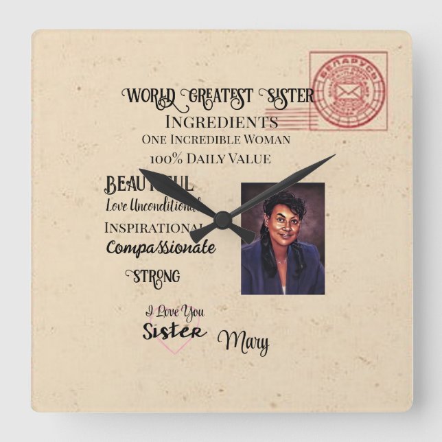Weltweit Beste Schwester Quadratische Wanduhr (Vorderseite)