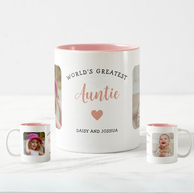 Weltweit Beste Tante Custom 2 Foto Pink Modern Zweifarbige Tasse (Von Creator hochgeladen)