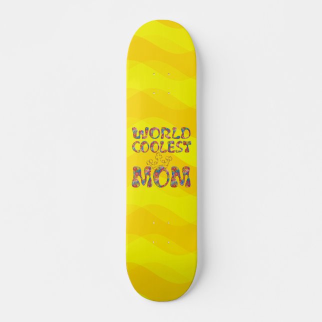 Weltweit Coole Mama | Gelbe Wellen Skateboard (Vorne)