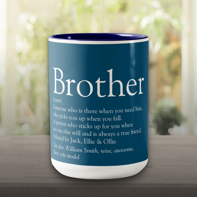 Weltweit der beste jemals verbreitete Begriff Spaß Zweifarbige Tasse (World's Best Ever Brother Definition Fun Blue Two-Tone Coffee Mug)