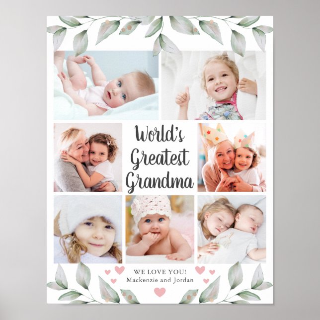 WELTWEIT GRANDMA 7 Foto Collage Green Poster (Vorne)