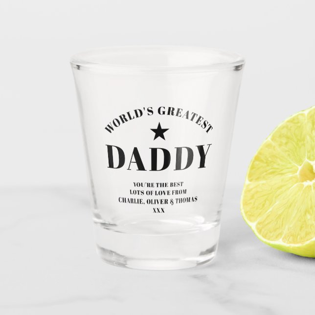 Weltweit größter DADDY Black Personalisiert Schnapsglas (Vorderseite)