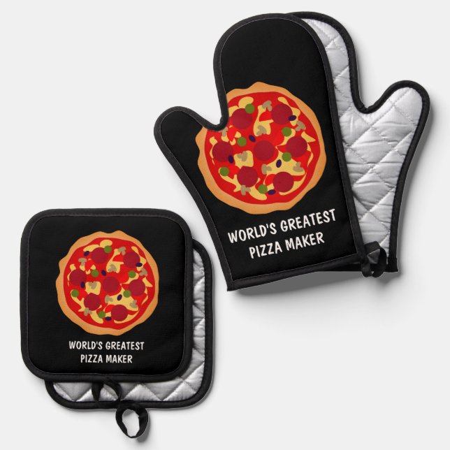 Weltweit größter Pizzahersteller Ofenhandschuh & Topflappen-Set (Vorderseite/Rückseite)