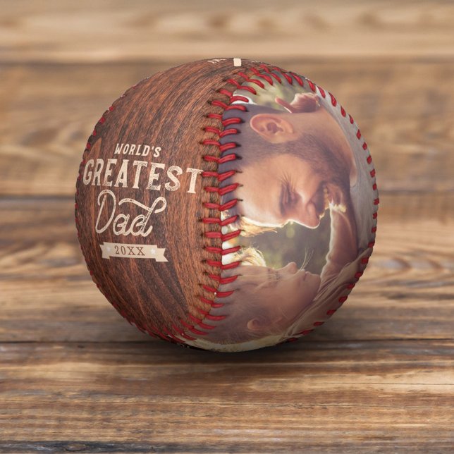 Weltweit größter Vater Holzkörniger Monogramm und  Baseball (Von Creator hochgeladen)