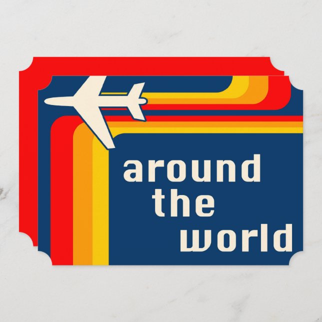 weltweit Retrostreifen Einladung (Vorne/Hinten)