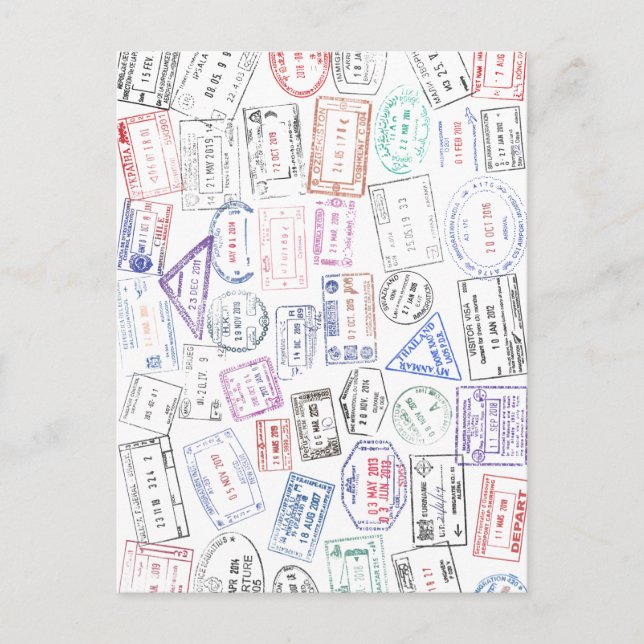 Weltweite Briefmarke von Reisepässen auf Postkarte (Vorderseite)