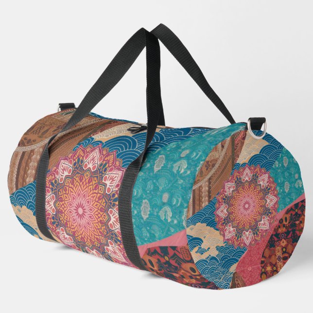 Weltweite Harmonie Kulturfusion Druckknopf Nähtasc Duffle Bag (Linke Ecke)