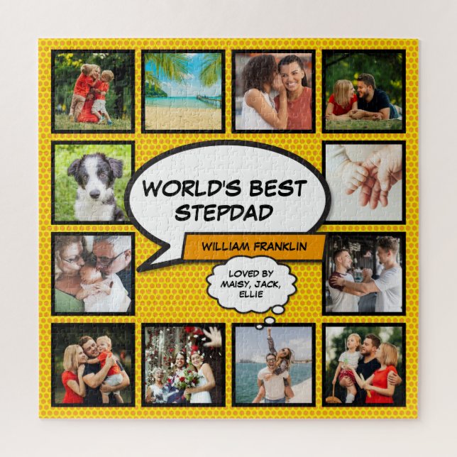 Weltweiter Stepfather Stepdad 12 Foto Comic Fun Puzzle (Vertikal)