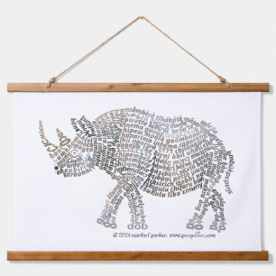 Weltwort Afrikanischer Nashorn Wandteppich Mit Holzrahmen