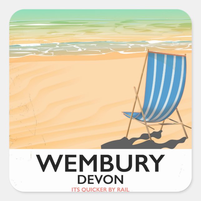 Wembury Devon Beach Reiseplakat Quadratischer Aufkleber (Vorderseite)