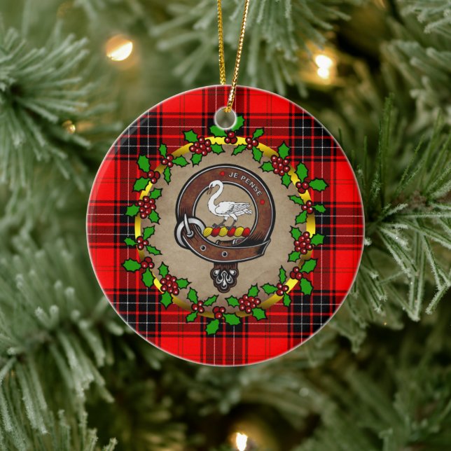 Wemyss Clan Abzeichen & Tartan Personalisiert Keramik Ornament (Baum)