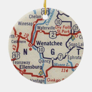 Wenatchee WA Vintage Karte Keramik Ornament