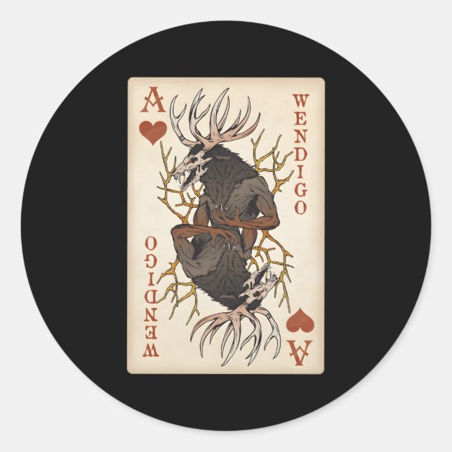 Wendigo Original Cryptid Playing Card Tarot As of Runder Aufkleber (Vorderseite)
