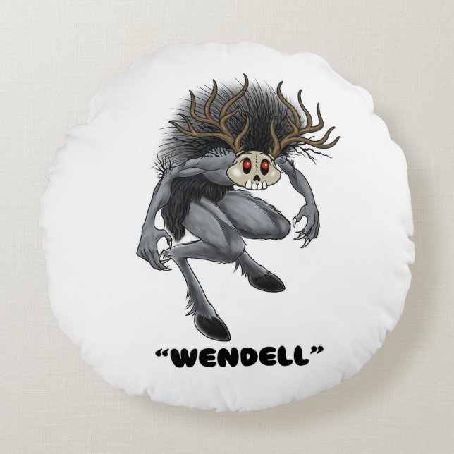 Wendigo ‚Wendell‘ Cryptid Rundes Kissen (Vorderseite)