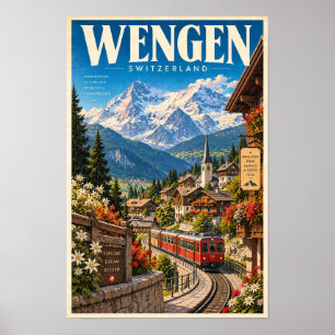 Wengen Schweiz Alpen-Zug-Reiseplakat-Wand Poster