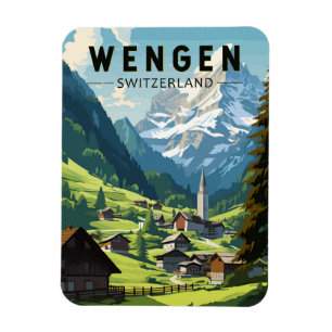 Wengen Schweiz Reise Kunst Vintage Magnet