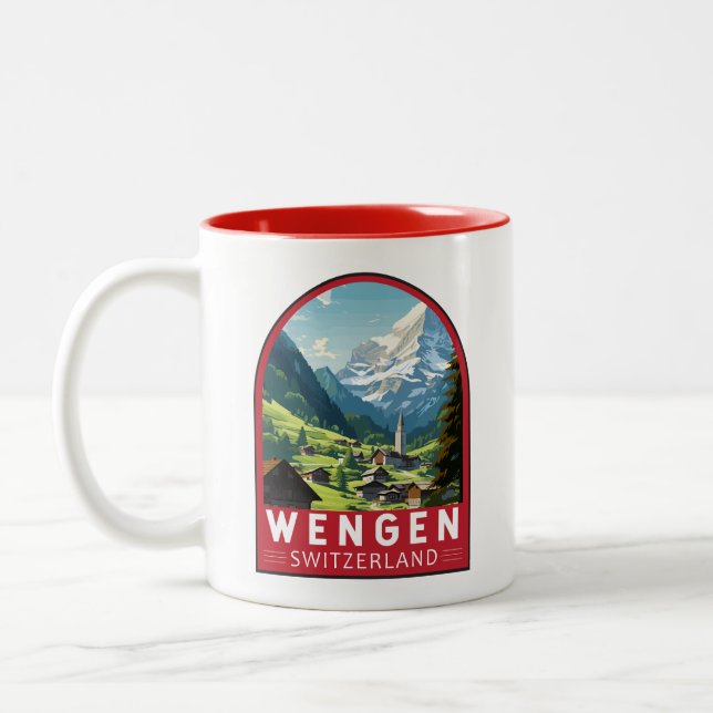 Wengen Schweiz Reisen Vintag Zweifarbige Tasse (Links)
