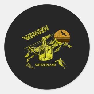 Wengen Schweiz Retro-Ski-T-Shirt Runder Aufkleber