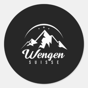 Wengen Schweiz Skigebiet Skifahren Snowboarden Runder Aufkleber