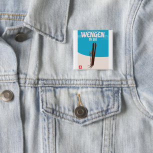 Wengen, Schweiz, Skiplakat Button