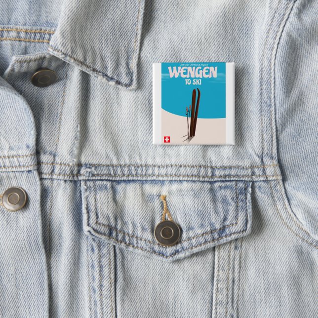 Wengen, Schweiz, Skiplakat Button (Beispiel)