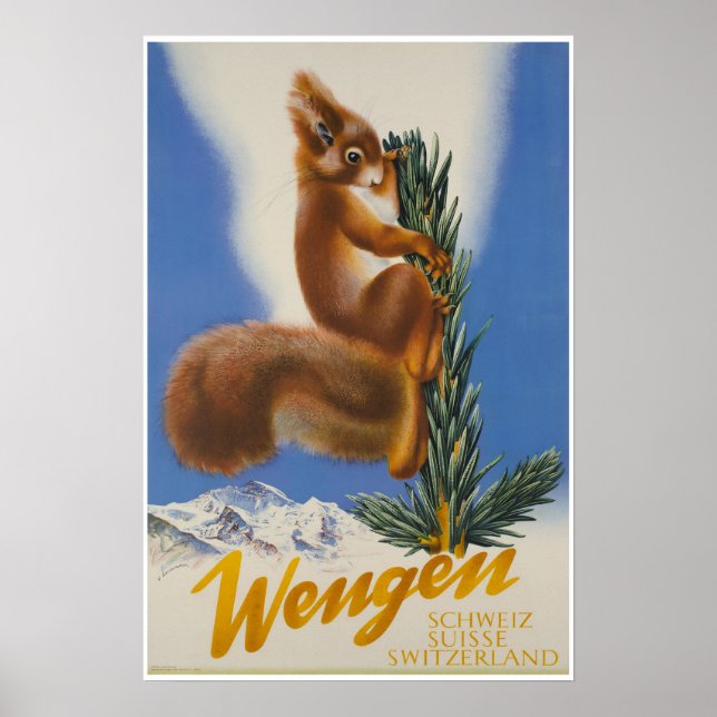 Wengen, Schweiz, Skiplakat Poster (Vorne)