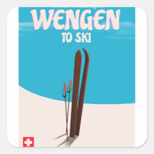 Wengen, Schweiz, Skiplakat Quadratischer Aufkleber