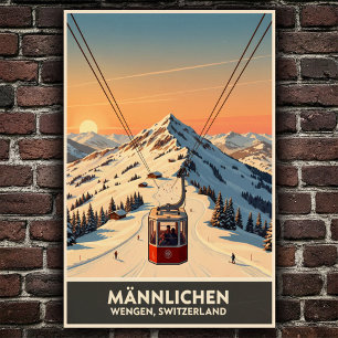 Wengen, Schweiz: Vintage Travel Poster der 60er Ja