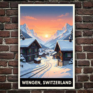 Wengen, Schweiz: Vintage Travel Poster der 60er Ja