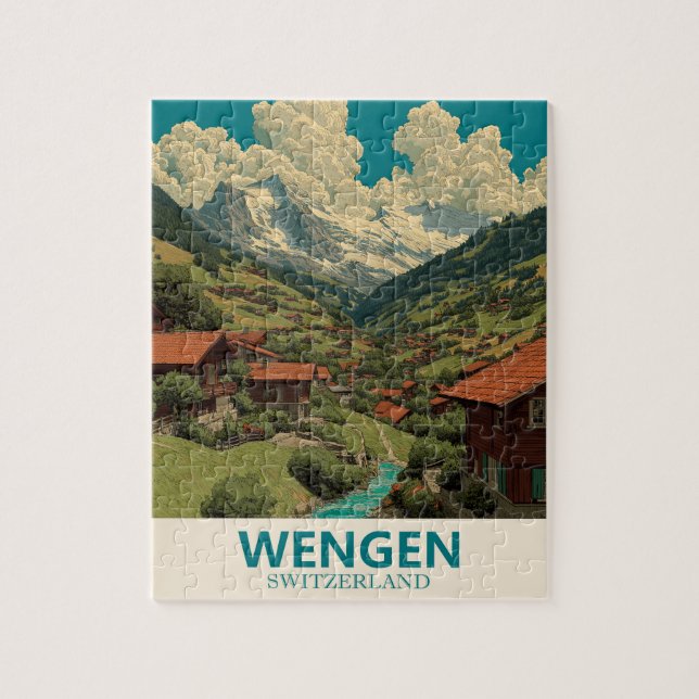 Wengen Schweiz Vintage Travel Puzzle (Vertikal)