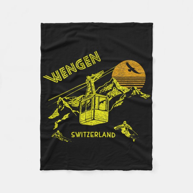 Wengen Switzerland Retro Skiing Tee  Fleecedecke (Vorderseite)