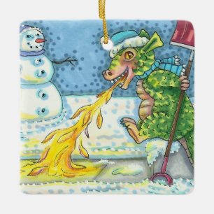 WENIG DRAGON MELTING & SHOVELING SNOW, NIEDLICH. KERAMIKORNAMENT