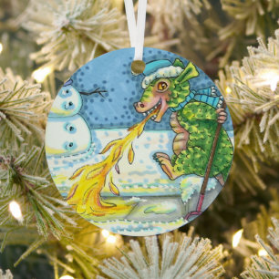 WENIG DRAGON MELTING & SHOVELING SNOW, NIEDLICH. ORNAMENT AUS METALL
