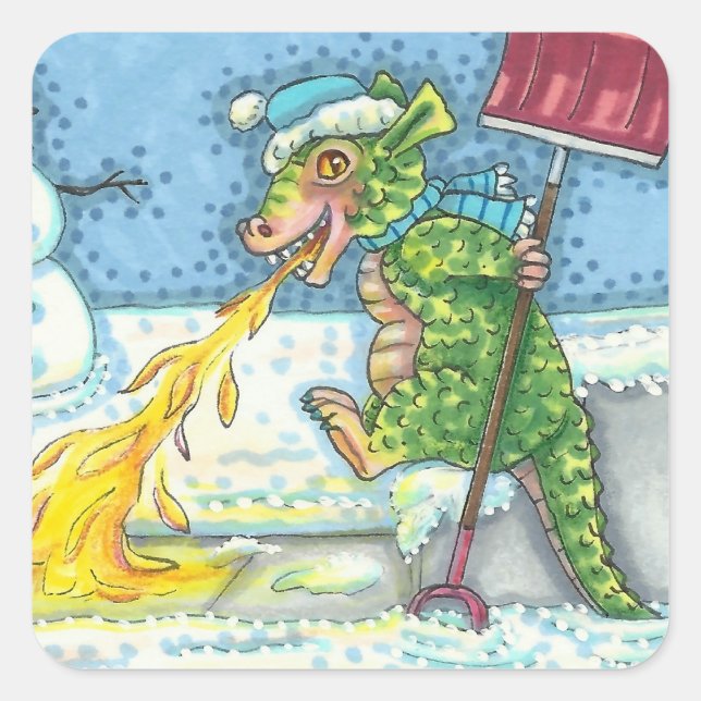 WENIG DRAGON MELTING & SHOVELING SNOW, NIEDLICH. QUADRATISCHER AUFKLEBER (Vorderseite)