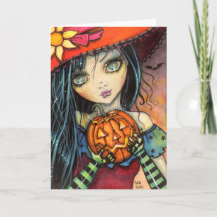 Wenig Halloween-Hexe-Fantasie-Kunst Karte