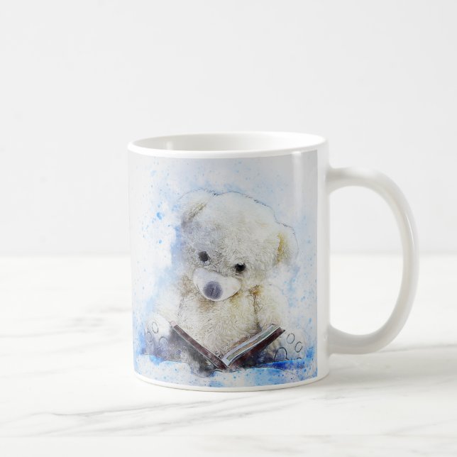 Wenig LeseTeddybär-Aquarell Kaffeetasse (Rechts)
