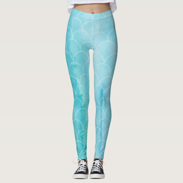 Wenig Meerjungfrau-Yoga keucht Fisch-Skala-blaues Leggings (Vorderseite)